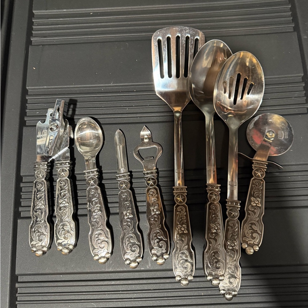 Ornate Silver Kitchen Utensil Set